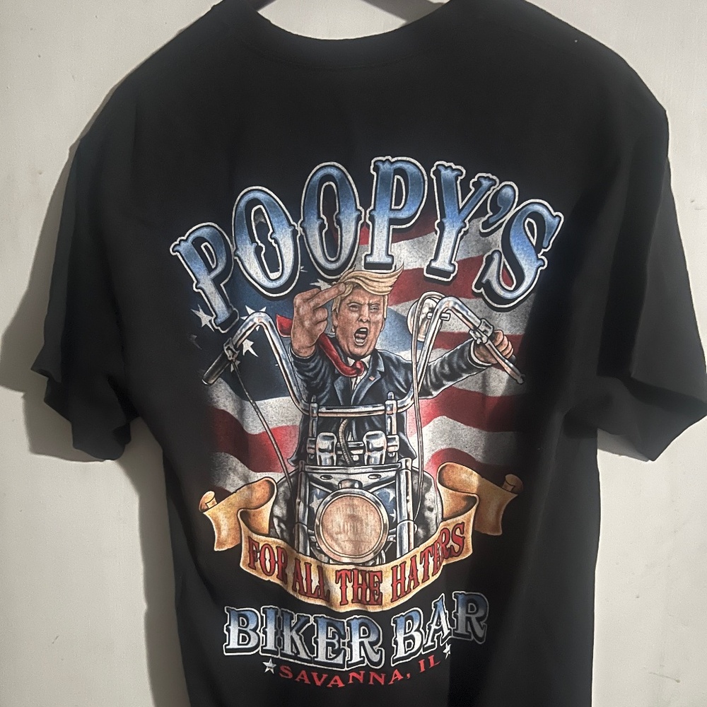 Poopy's Biker Bar T-Shirt , Size Large featuring Trump